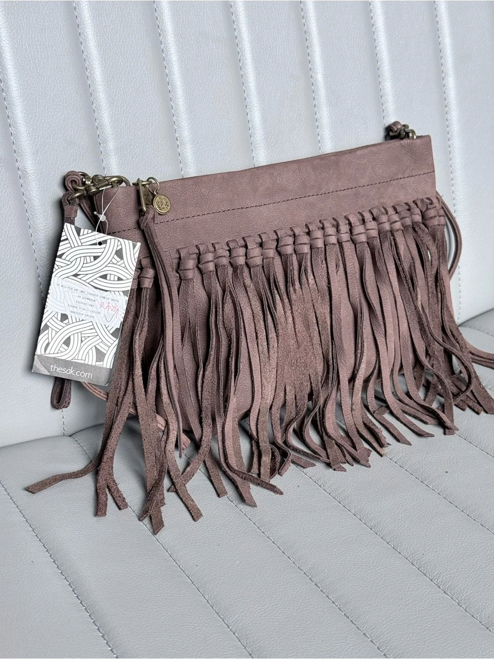 The Sak Leather Crossbody Bag with Fringe in Chocolate Brown